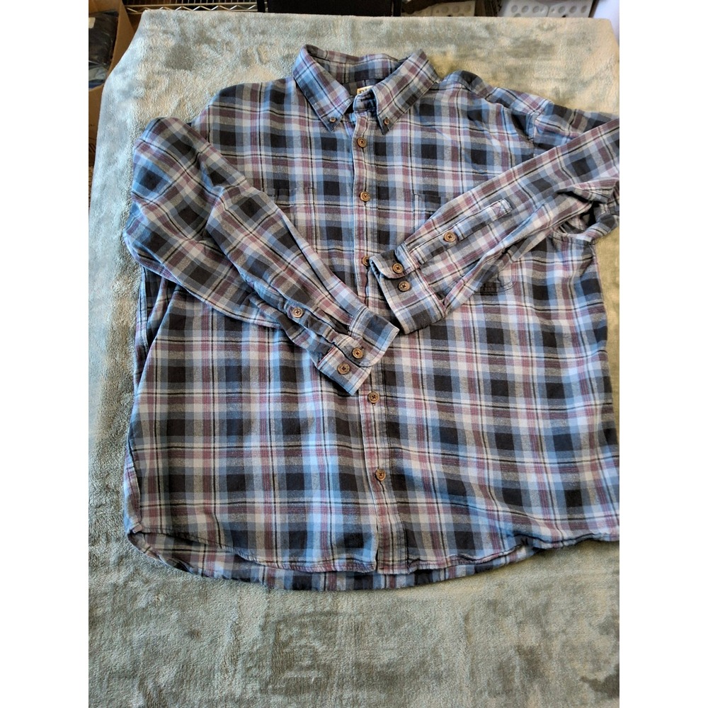 Duluth Trading Co Mens XL Blue Plaid Flannel Button Down Shirt Cotton Lng Sleeve